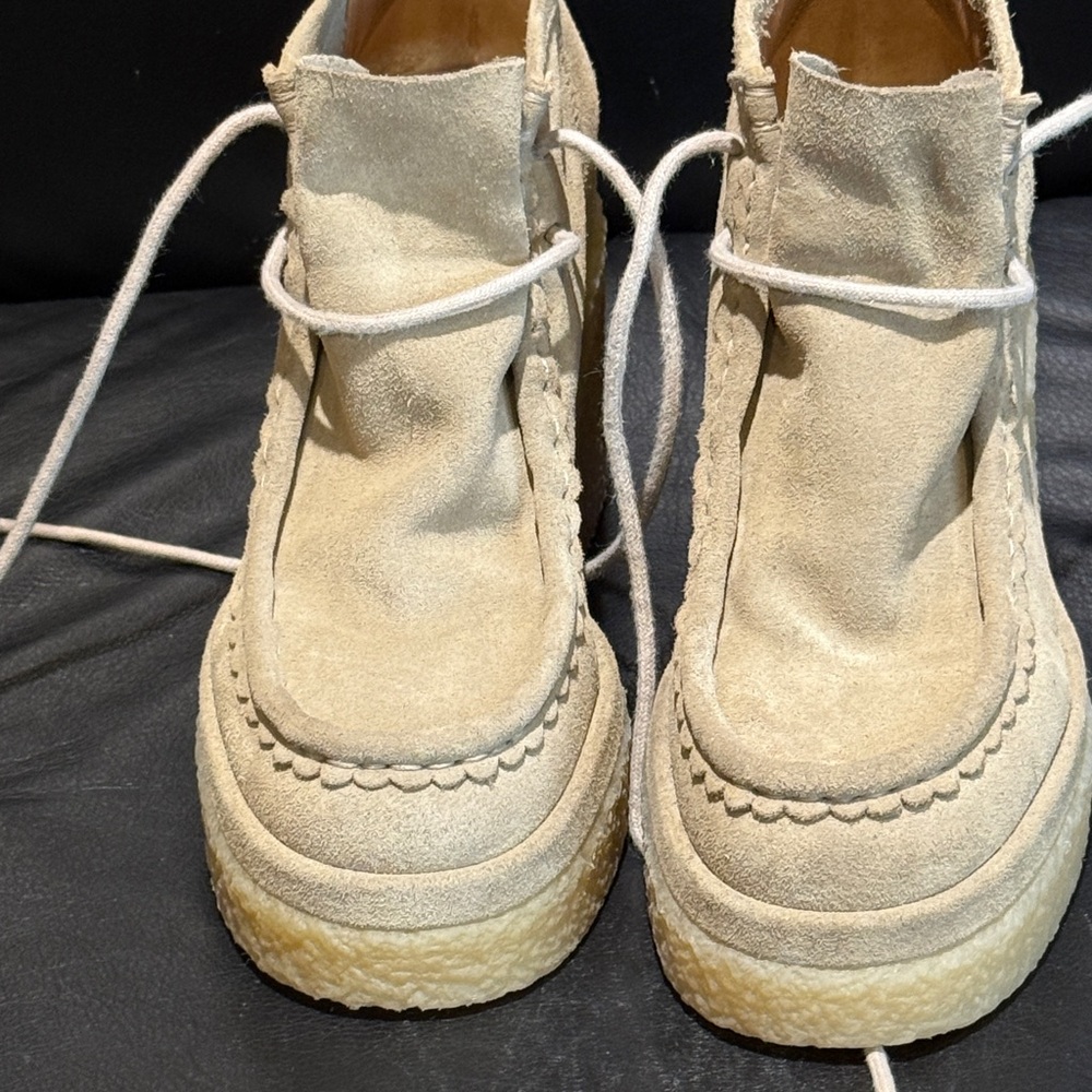 CHLOE Beige Suede Jamie lace up ankle boots size 37